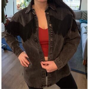 Black Denim Jacket with Fringe Nasty Gal Womens Size 8